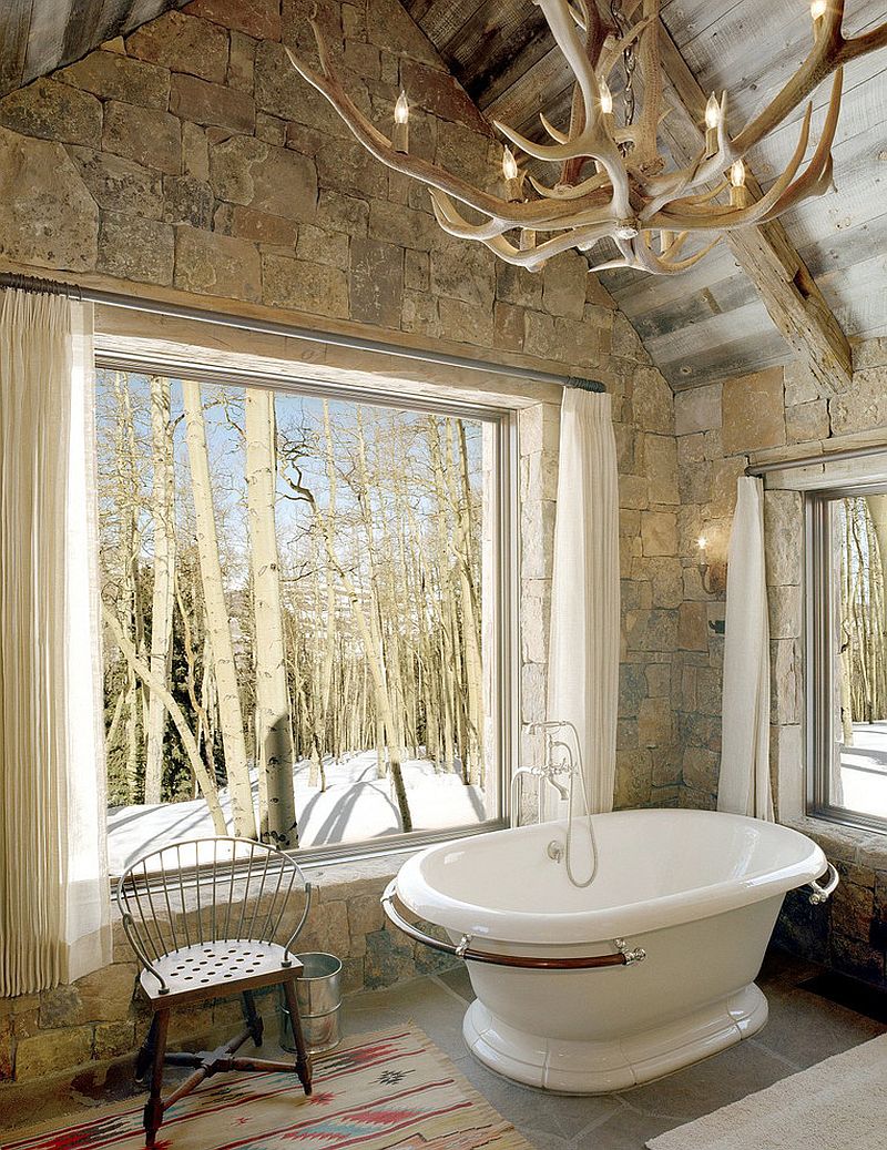 Exquisite Inspired Bathrooms  With Stone Walls 